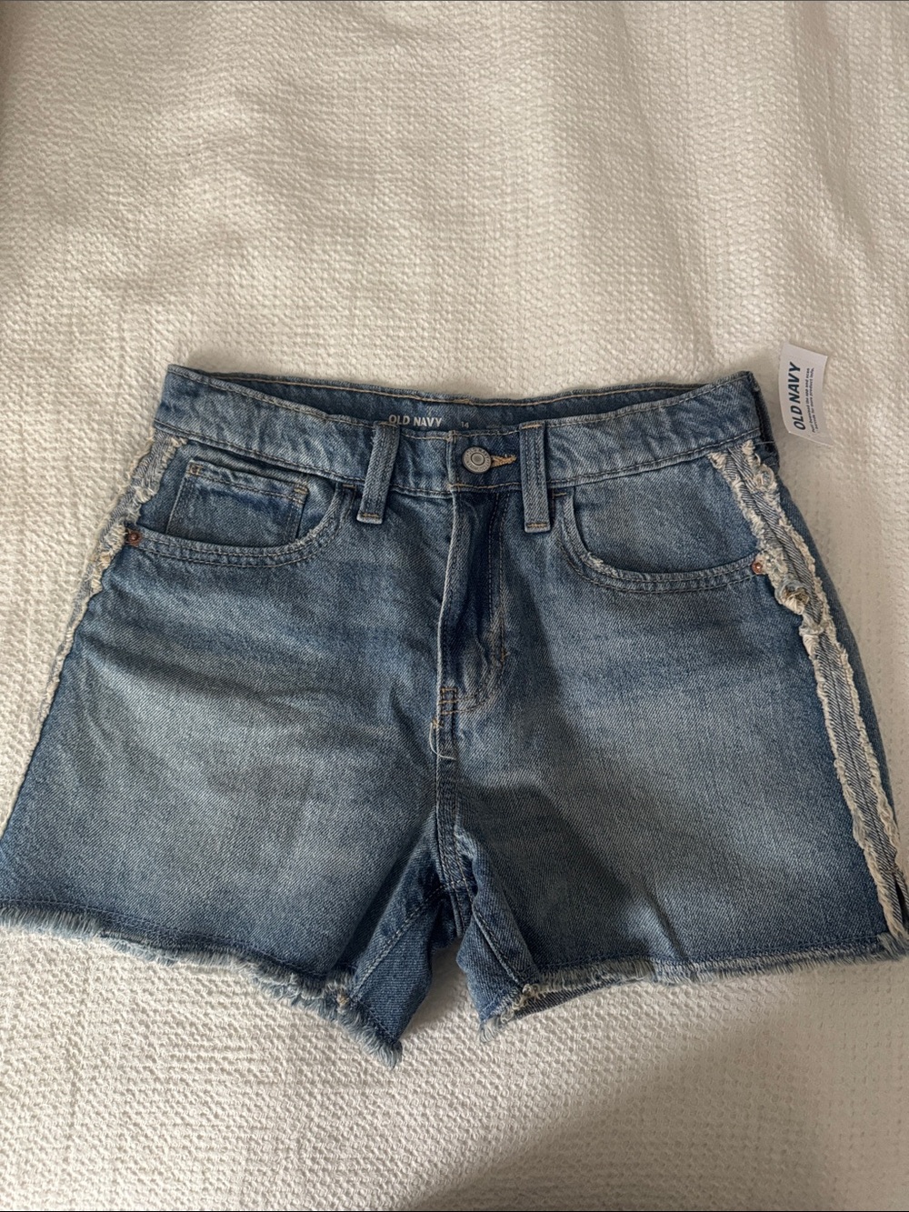 Old Navy Blue Denim Frayed Side-Trim Jean Shorts